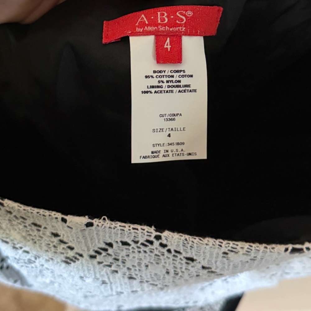 NWT ABS Allen Schwartz Strapless Black & White Lace Fit & Flare Dress Women’s 4 - Picture 4 of 6